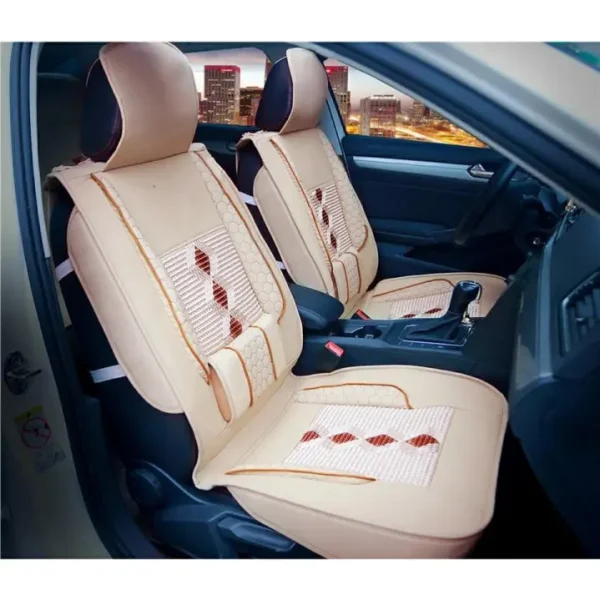 2 pc Car Front Seat Cover Cushion Breathable Pu Leather Seat Protector With Waist Support Pad