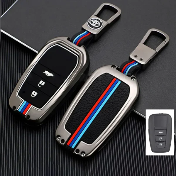 Car Metal Key Cover With Car Key Ring And Soft Silicone For Toyota CHR, Prius, Corolla, Cross, Prado.