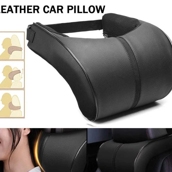Car Seat Head Neck Pillow Leather Memory Foam Head Rest Adjustable Auto Head Pillow Travel Neck Cushion Support Holder pillow 1 pcs.
