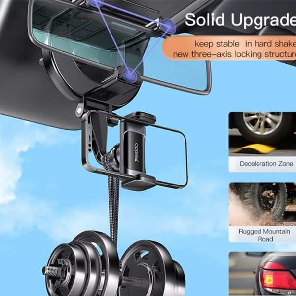 YESIDO Universal Rear View Mirror Phone Holder Mount 360 Degree Rotatable