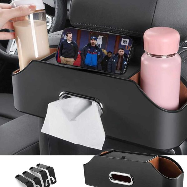 Multifunctional Car Back Seat Organizer with 2 Cup Holders – Perfect for Kids & Travel.