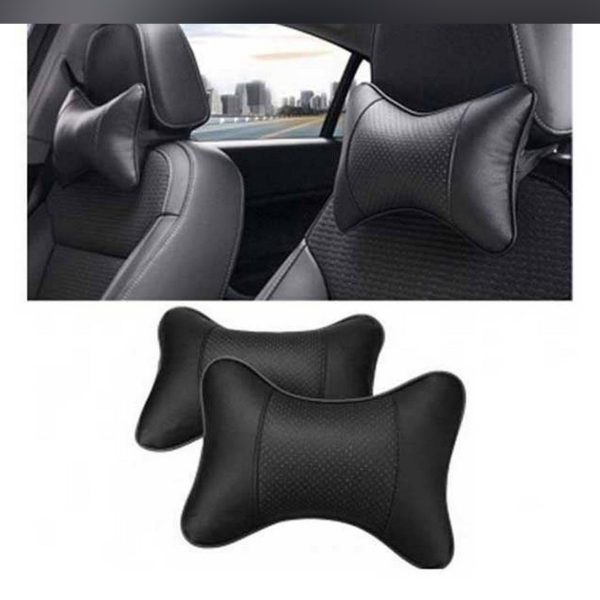 Pvc Leather Car Neck Pillow, Headrest Pillow (2 Piece) – Black