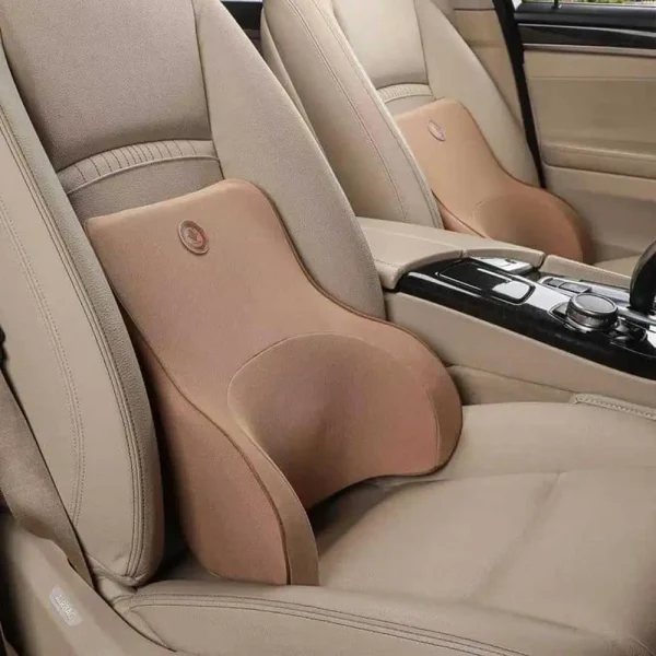 Lumbar Support Pillow Bundle -Car Neck & Back Support Pillow Combo for Comfortable Drive – 1piece Neck Pillow and 1 Piece Back Support- Memory Foam